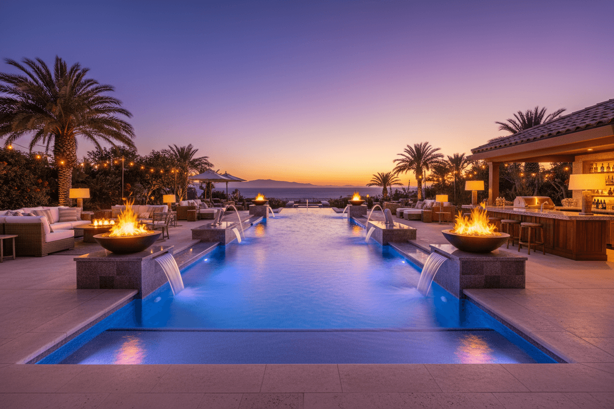 Luxury pool at evening